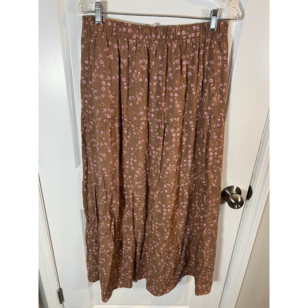 Olive & Oak Womens Maxi Skirt Tiered Floral Brown Large - Picture 3 of 6